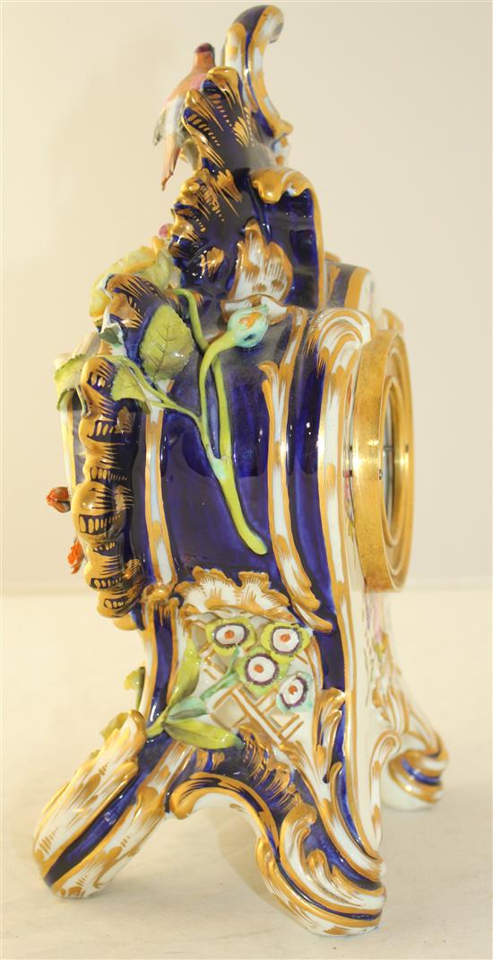 A Coalport Coalbrookdale porcelain mantel clock, height 24cm, slight losses